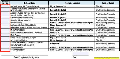 Application with school rankings boxed